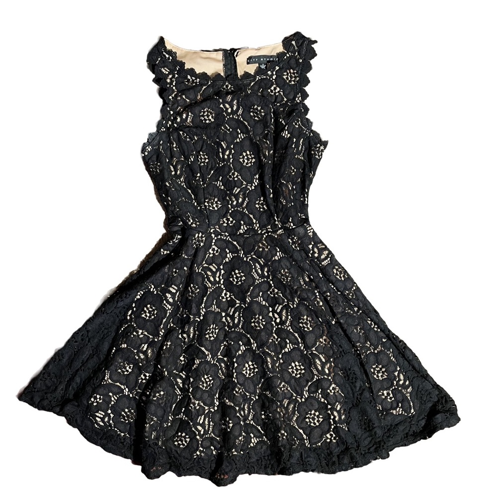 Black Lace Flare Dress